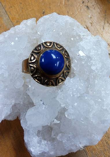 Round Blue Bronze Ring
